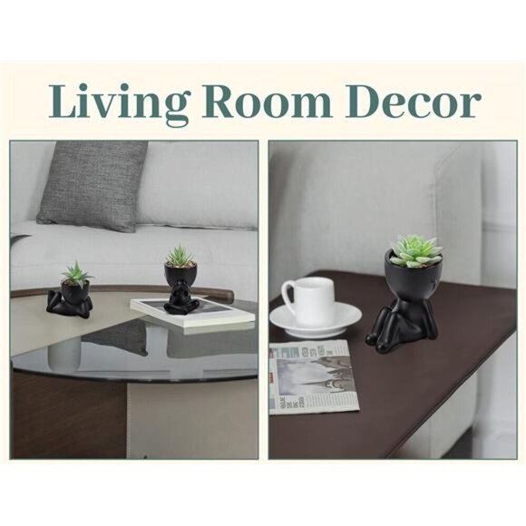 Artificial Succulents in Black Human Pot Indoor Fake Plants Home Office Decor - Picture 4 of 7